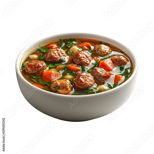 Italian Wedding Soup Bowl with Meat and Vegetables Isolated on Transparent Background
