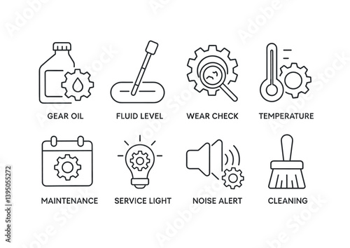 Essential car maintenance icons set: linear style for automotive dashboard