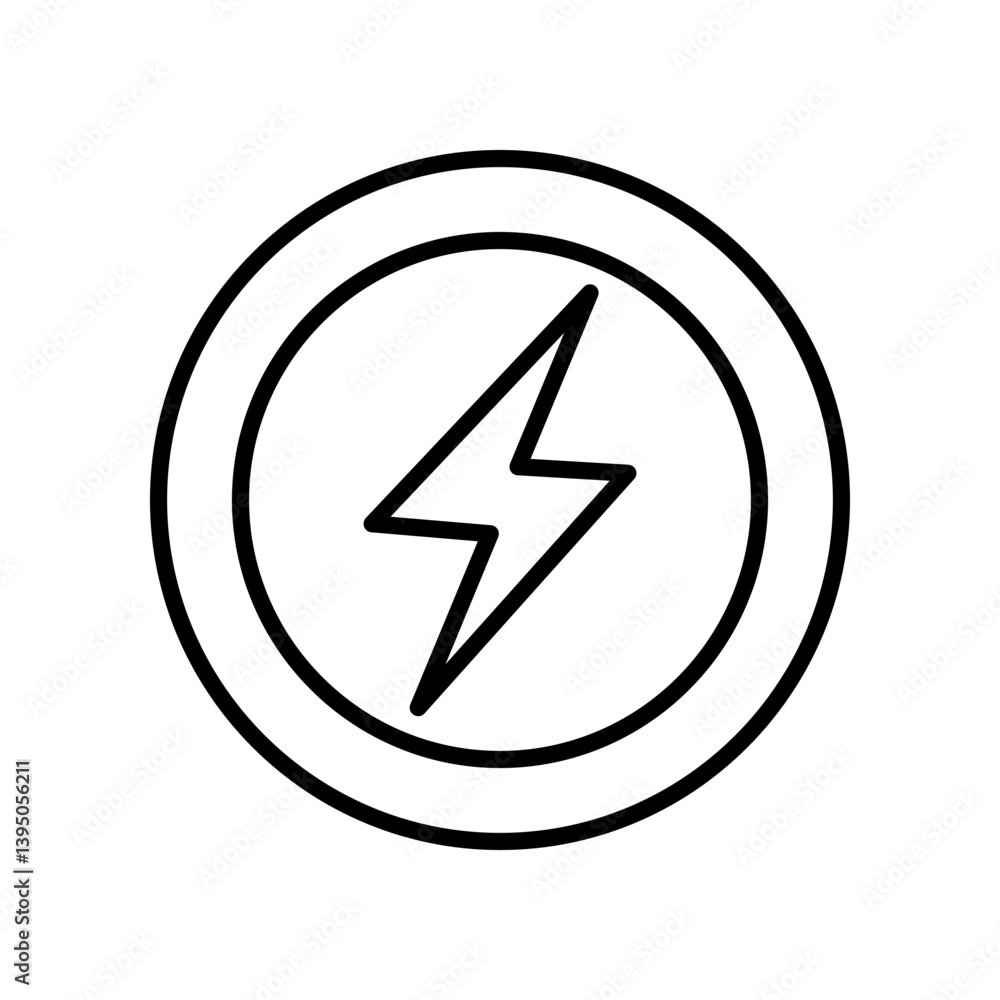 Black and White Lightning Symbol Icon in Minimalist Circular Design Black and White Lightning Symbol Icon in Minimalist Circular Design