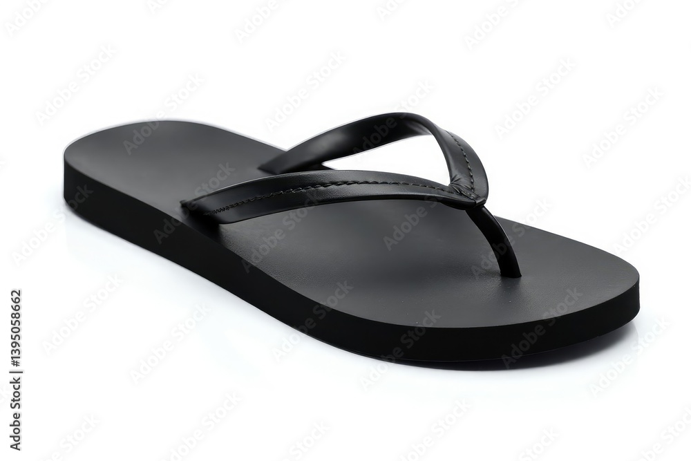 Single black flip-flop, sole up, isolated on white background, rubber, photography, single Single black flip-flop, sole up, isolated on white background, rubber, photography, single