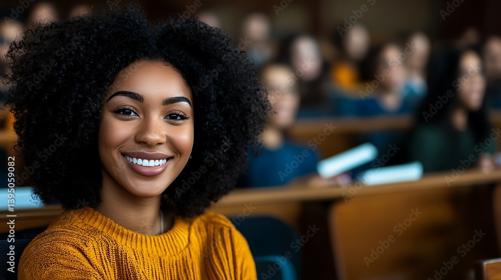 Smiling Student in Lecture Hall: A Portrait of Academic Success Smiling Student in Lecture Hall: A Portrait of Academic Success