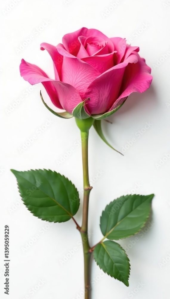 Fototapeta premium Single rose petal on white background isolated, intricate, pink, blossom