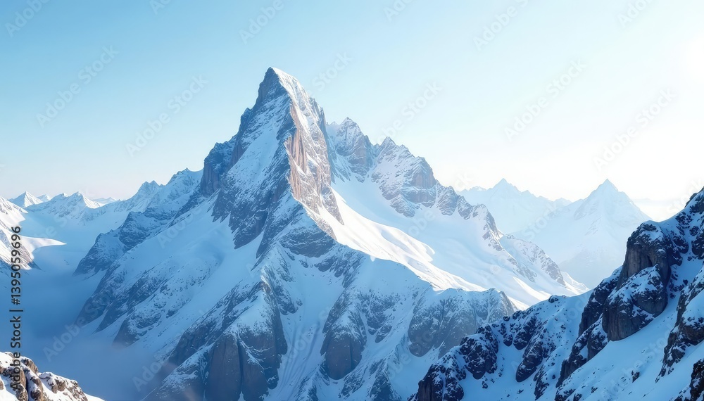 Obraz premium Snowy mountain peak, pristine white landscape, beauty, winter, snow