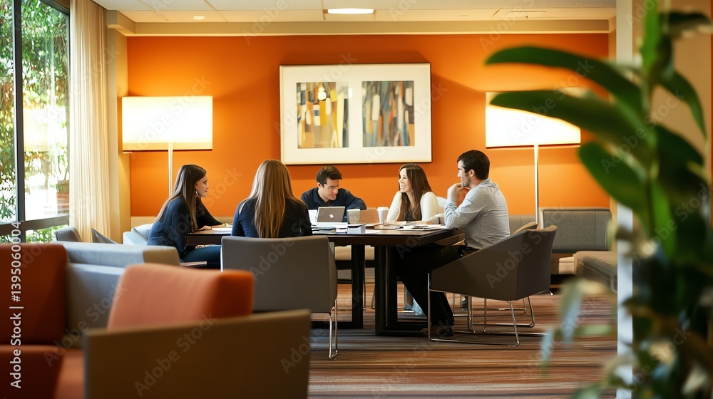 Fototapeta premium Young professionals collaborate around a table.