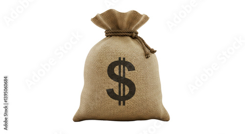 Isolated Money Bag with Dollar Sign for Wealth