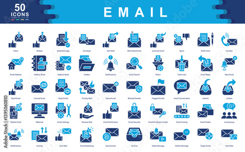 Email icon collection set. Simple color fill vector illustration.