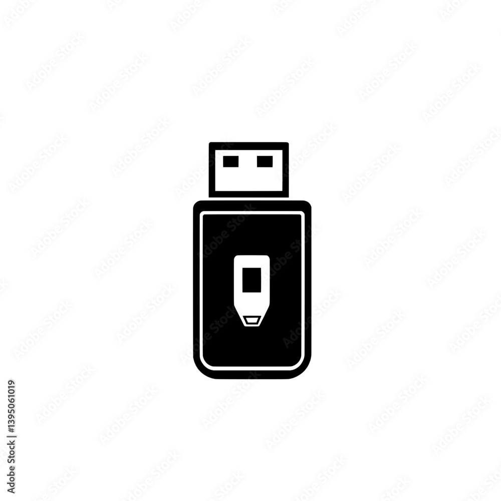 USB flash drive icon with a power button design in bold monochrome style for digital storage and portable device concepts USB flash drive icon with a power button design in bold monochrome style for digital storage and portable device concepts