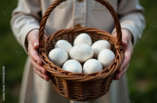 A basket with Easter eggs in the hands of a girl