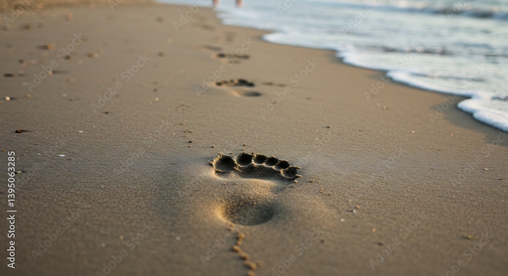 Footprints fade gently on sunlit beach sand. AI Generated Footprints fade gently on sunlit beach sand. AI Generated