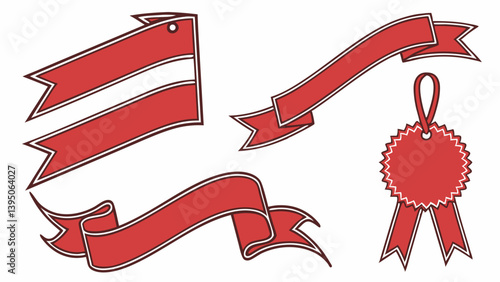 Red Ribbon Banners and Award Seal Free Vector Illustration Set