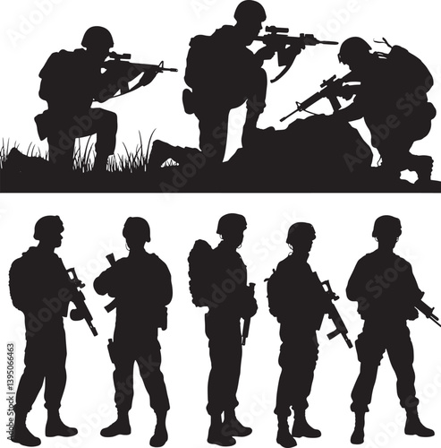 silhouettes of military musicians
