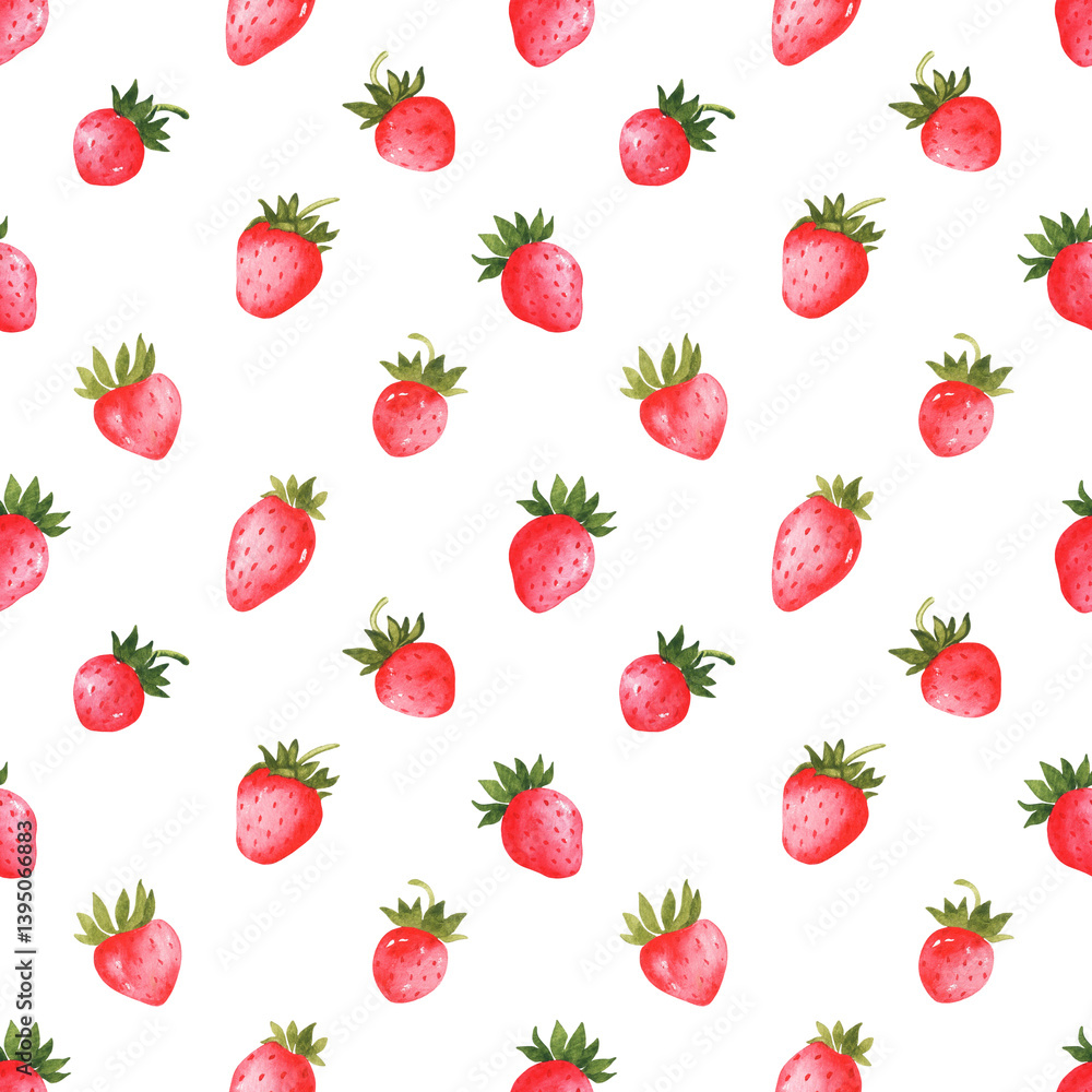 Red strawberry watercolor seamless pattern. Wild strawberries pattern. Berries background. Country style. Juicy ripe berries. Strawberry harvest. Spring, summer print. Digital paper. Red strawberry watercolor seamless pattern. Wild strawberries pattern. Berries background. Country style. Juicy ripe berries. Strawberry harvest. Spring, summer print. Digital paper.