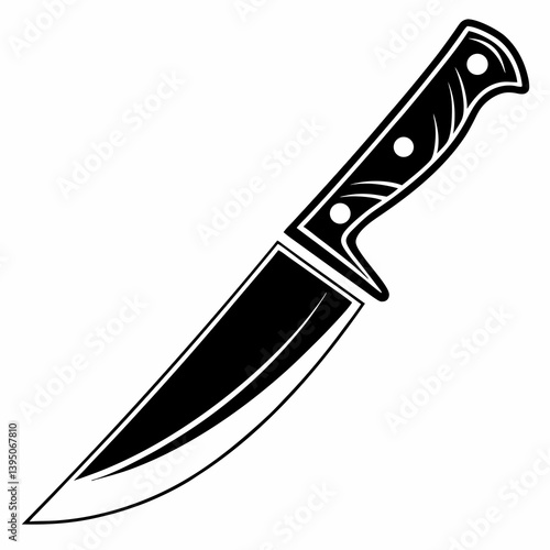 Black Kitchen Knife Icon with Sharp Blade and Patterned Handle Design

