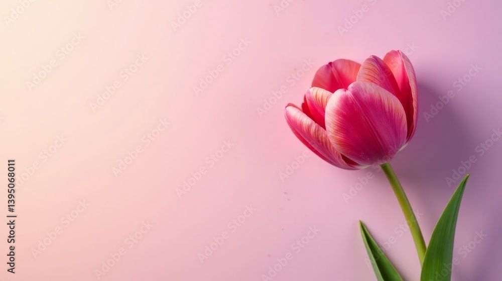 A Single Pink Tulip on a Soft Pink Background, Delicate Petals and Vibrant Hues, Perfect for Springtime Greetings or Elegant Design Elements A Single Pink Tulip on a Soft Pink Background, Delicate Petals and Vibrant Hues, Perfect for Springtime Greetings or Elegant Design Elements