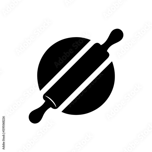 Minimal Black Rolling Pin and Dough Icon with Circle Background

