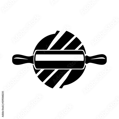 Creative Rolling Pin Icon with Striped Dough Background in Black

