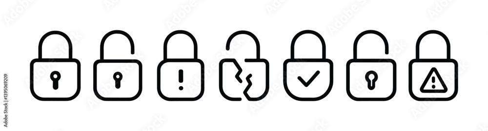 Security icon set: linear padlock designs for safety illustrations and ui/ux Security icon set: linear padlock designs for safety illustrations and ui/ux