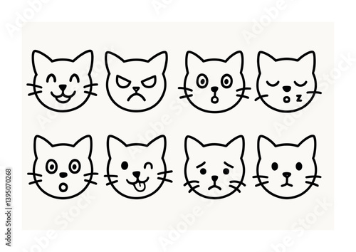 Obraz na płótnie Cat emotions icons set: expressive feline faces in linear style w salonie