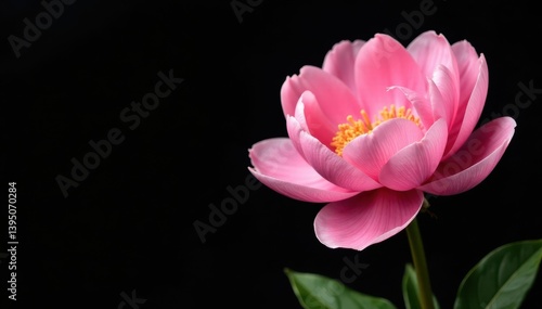 Pink peony bloom, lush petals, black backdrop, decoration, floral, fluffy