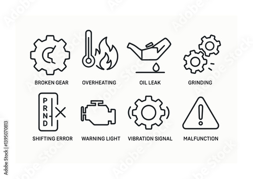 Car maintenance and fault icons set: linear style for automotive diagnostics