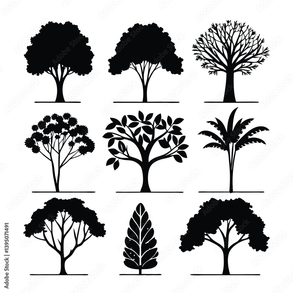 Fototapeta premium “Tree Silhouettes: Nature’s Shadows in Minimalist Beauty”