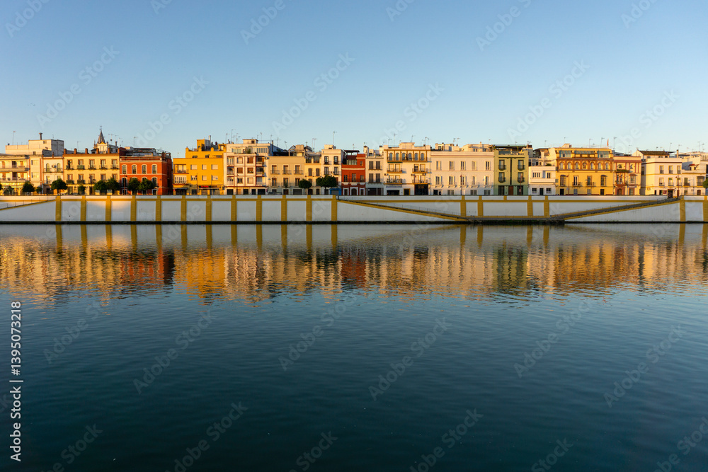 Obraz premium Views to Triana neighborhood at Seville. Triana barrio of Seville facades, Andalusia, Sevilla, Spain