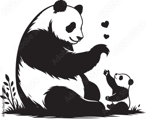 Giant Panda love affection care Silhouette Vector Illustration Art10