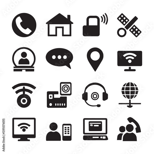 black and white communication icons designed for digital use. Great for mobile interfaces, software, and business communication.