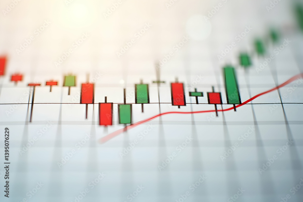 Financial market analysis displayed through a candle stick chart, visualizing investment trends and stock trading with bullish and bearish patterns on the graph Financial market analysis displayed through a candle stick chart, visualizing investment trends and stock trading with bullish and bearish patterns on the graph