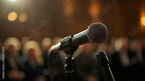Two microphones are set up for a presentation or performance