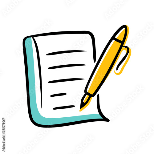 Vector icon of a notepad and pen representing writing and note-taking