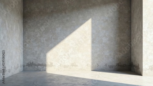 Empty Corner in a Room with Concrete Walls and Sunlight Streaming Through