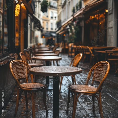Obraz na płótnie Empty street cafe seating. w salonie