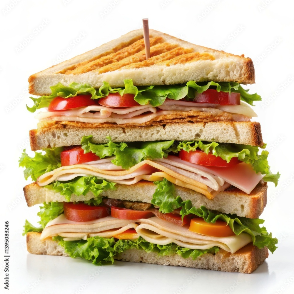 Delicious triple decker club sandwich with lettuce tomato and turkey Delicious triple decker club sandwich with lettuce tomato and turkey