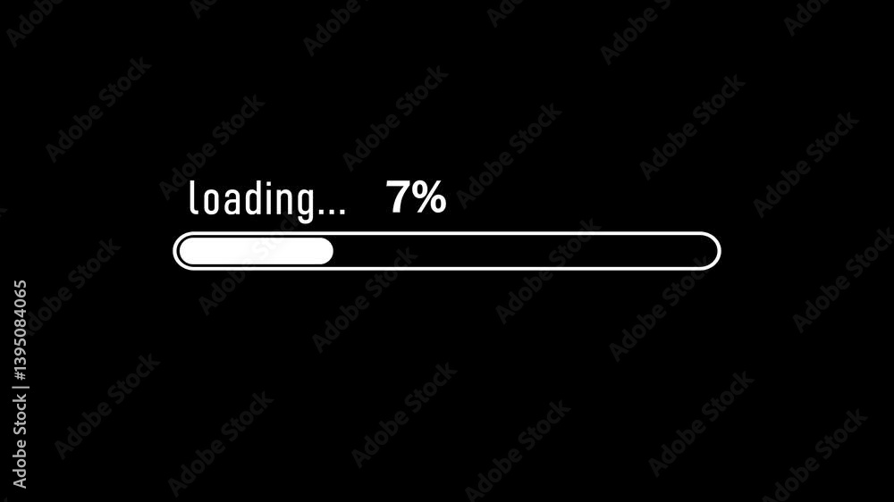 7% Futuristic progress loading bar on Black Background.