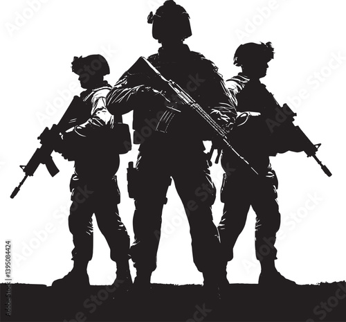 soldiers in military uniform  silhouette vector