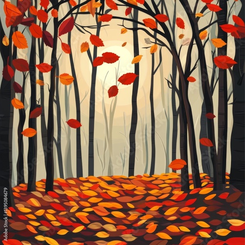 Fall woods: leaves backlit by the sun.
