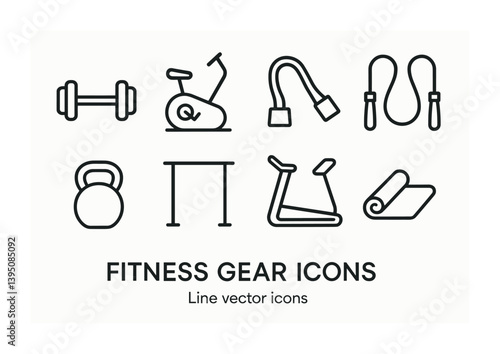 Fitness equipment icon set: linear style for workout and exercise enthusiasts