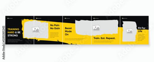 Gym Social Media Banner Template. Fitness Carousel Template Design. Instagram Carousel Template, Sports carousel template for social media.