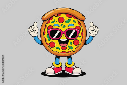 Two Cool Cartoon Pizzas with Sunglasses and Sparkling Vibes
