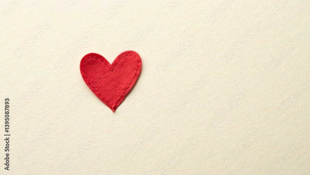 A single red felt heart, hand-stitched, rests on a creamy surface, conveying simple affection. A single red felt heart, hand-stitched, rests on a creamy surface, conveying simple affection.