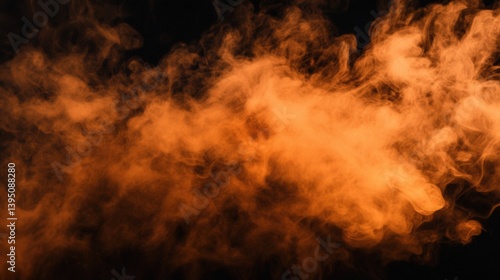 Vibrant orange smoke swirling against dark background with dramatic lighting and fiery texture
