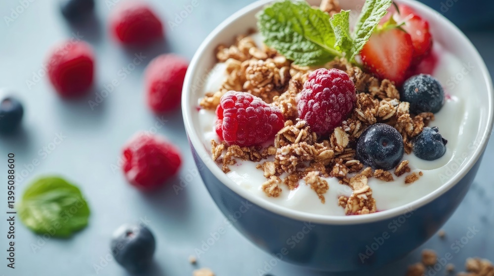 Healthy breakfast: Yogurt with granola and berries Healthy breakfast: Yogurt with granola and berries