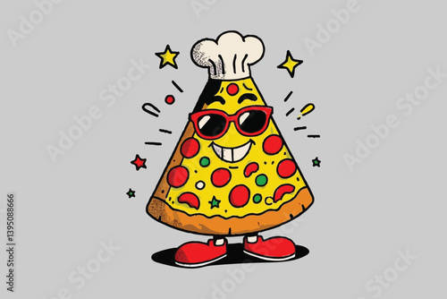 Two Cool Cartoon Pizzas with Sunglasses and Sparkling Vibes