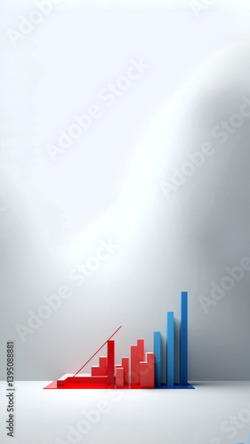 Obraz na płótnie A minimal vertical chart graphic showing economic growth, with red and blue bars rising against a clean background. Designed in a modern style ideal for stories or social media w salonie