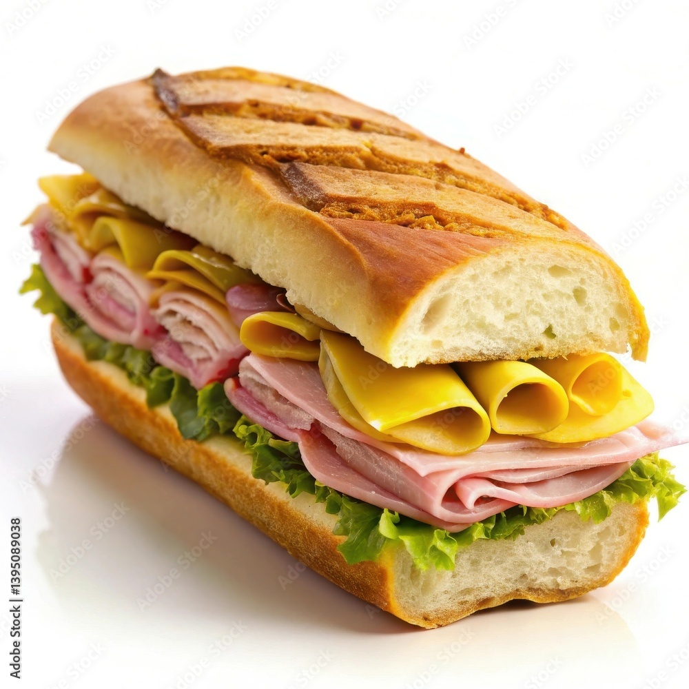 Delicious Ham Cheese Sub toasted baguette crisp lettuce Delicious Ham Cheese Sub toasted baguette crisp lettuce