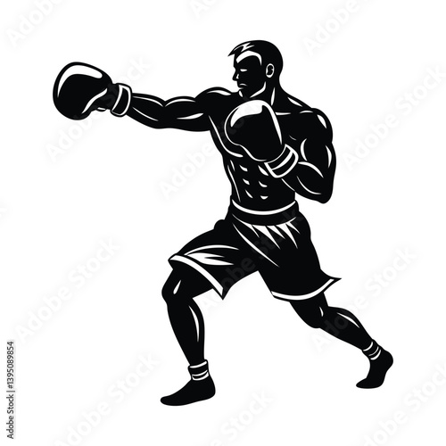 Boxer throwing punch on white background