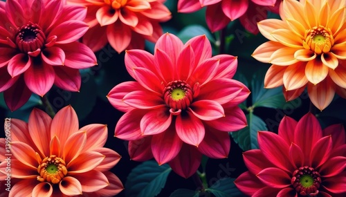 Wallpaper Mural Bold dahlia petals, repeating motif, rich hues, dahlia, stem, nature Torontodigital.ca