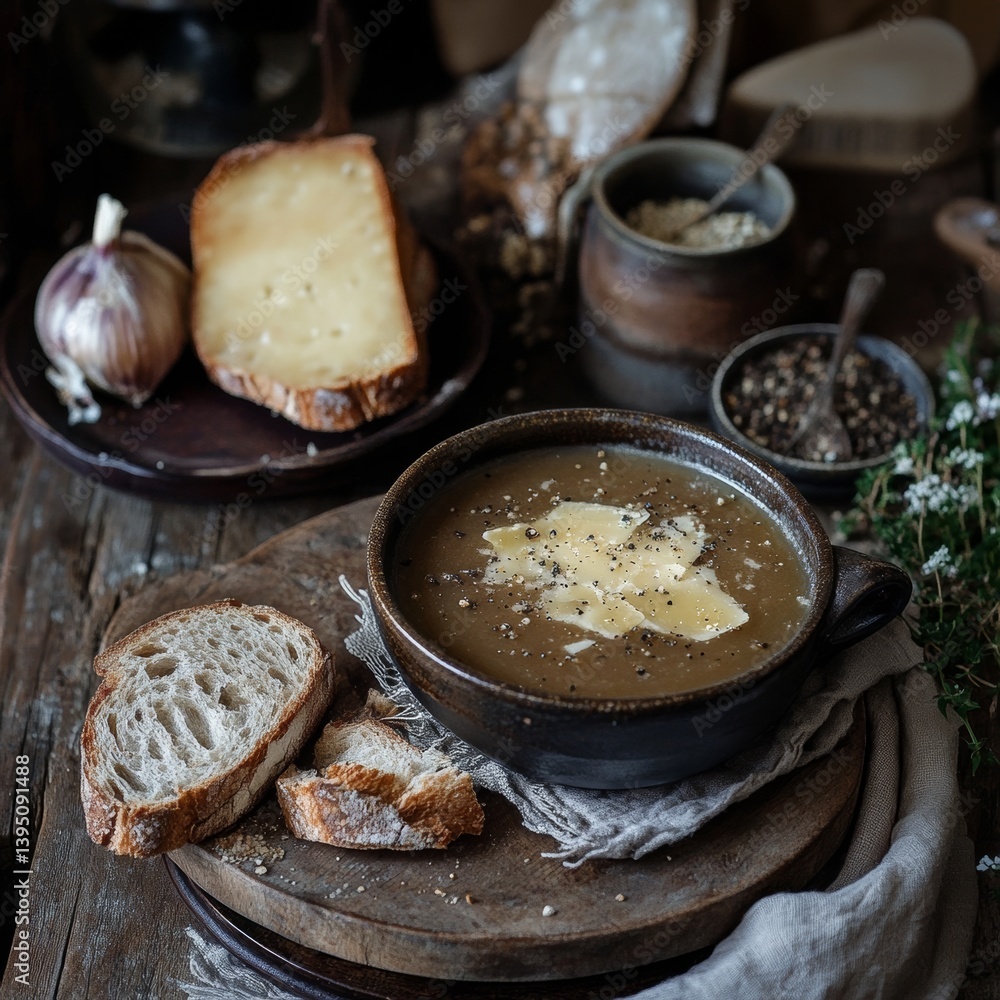 Bread and Gruyere onion soup.