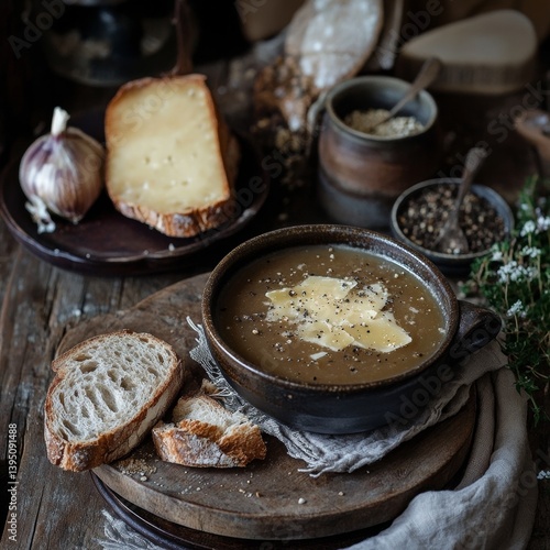 Obraz na płótnie Bread and Gruyere onion soup. w salonie